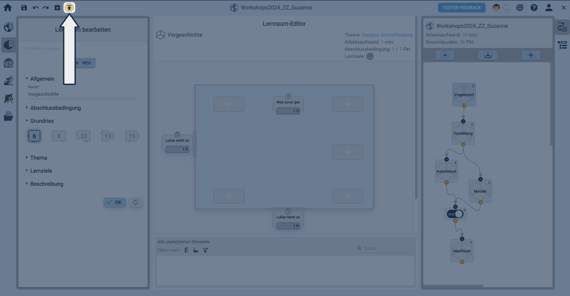 Veröffentlichen Button in der Kopfzeile des Autorentools Veröffentlichen Button in der Kopfzeile des Autorentools