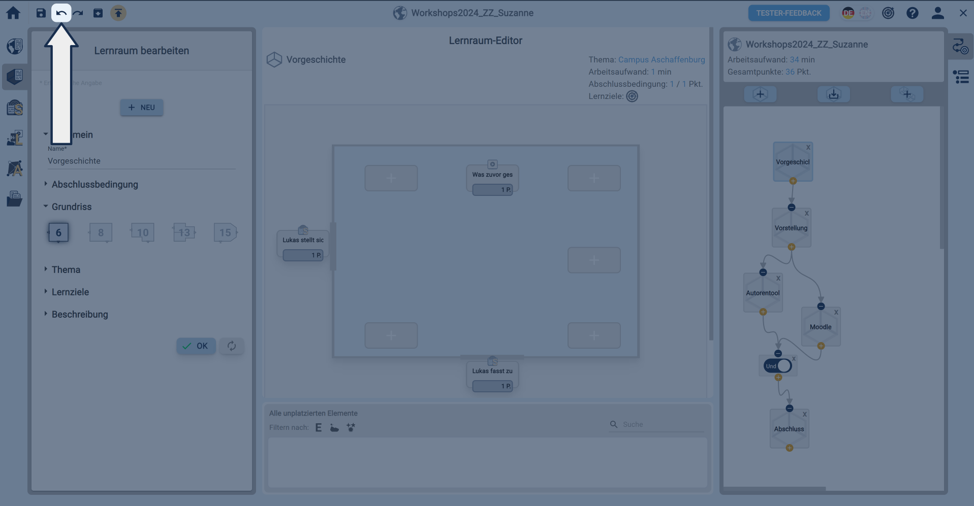 Rückgängig Button in der Kopfzeile des Autorentools Rückgängig Button in der Kopfzeile des Autorentools