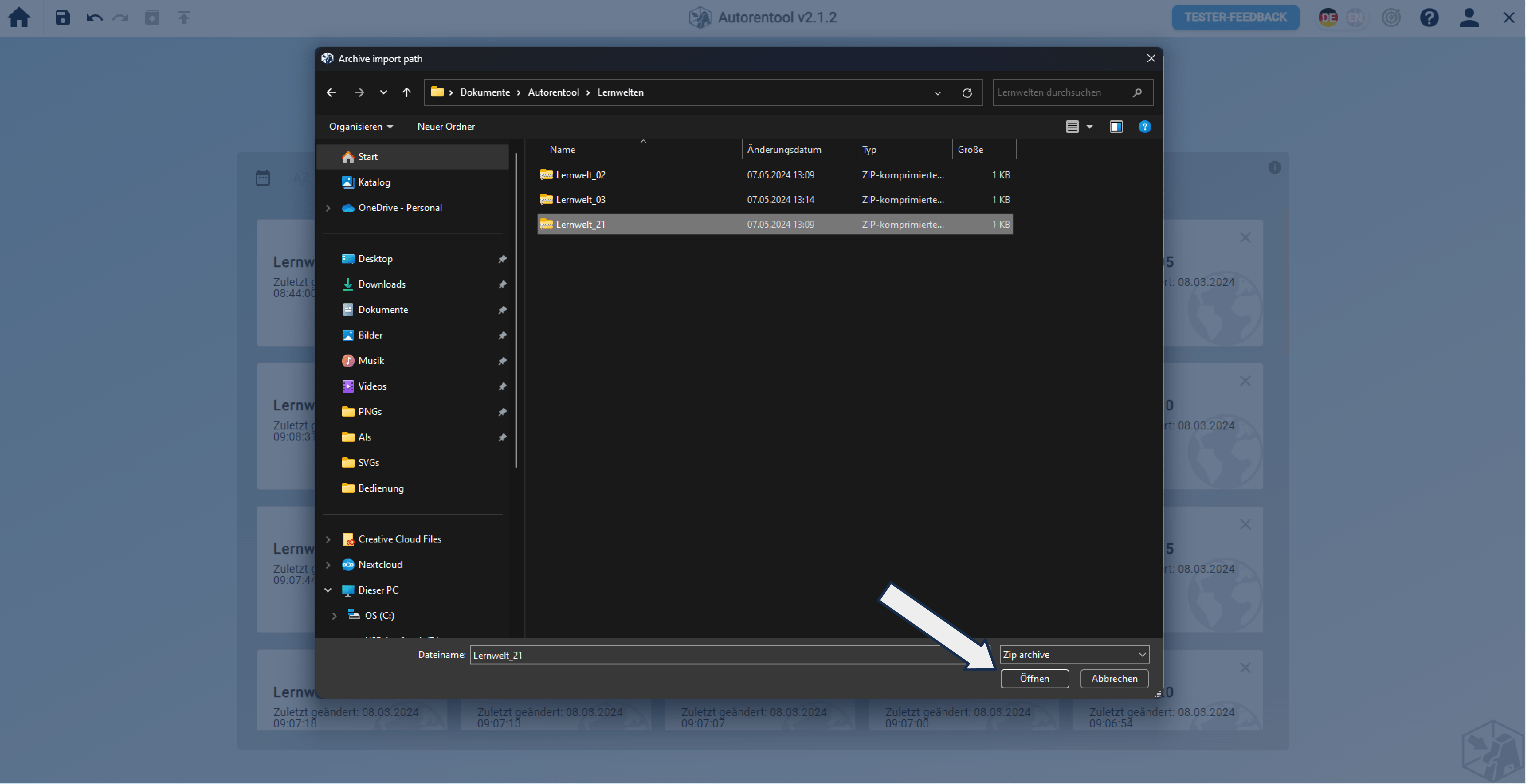 LernweltImportierenDateiOeffnenCallout LernweltImportierenDateiOeffnenCallout