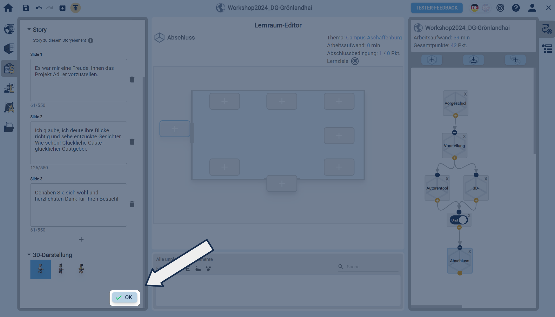 Hervorgehobener OK-Button, im Storyelement erstellen Bereich Hervorgehobener OK-Button, im Storyelement erstellen Bereich