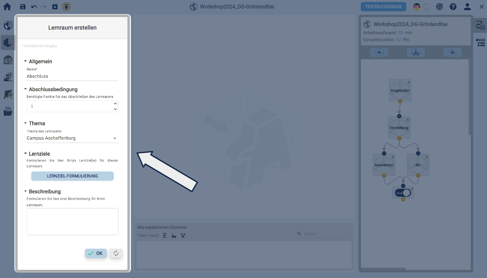 Hervorgehobener Lernraum erstellen Bereich Hervorgehobener Lernraum erstellen Bereich