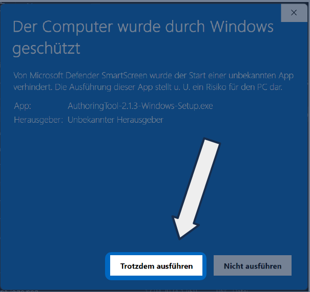 Warning window in Windows with Run anyway Warning window in Windows with Run anyway