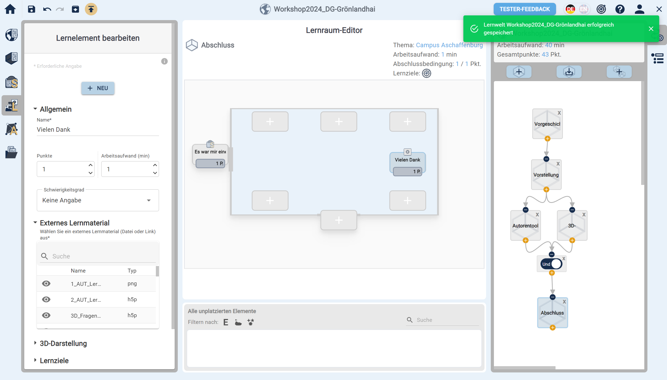 Gespeicherte Änderungen nach dem Erstellen des letzten Lernelements Gespeicherte Änderungen nach dem Erstellen des letzten Lernelements